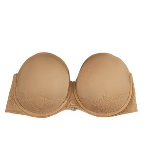 Torrid sz 38 DDD tan nude strapless bra lace detail WL192